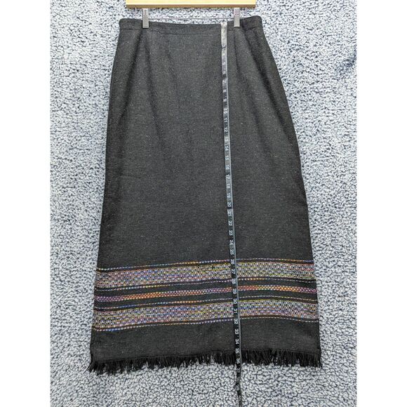VTG Michele Wool Maxi Skirt Size 12 Lagnlook Cottage Peasant Southwest Fringe - Picture 10 of 13